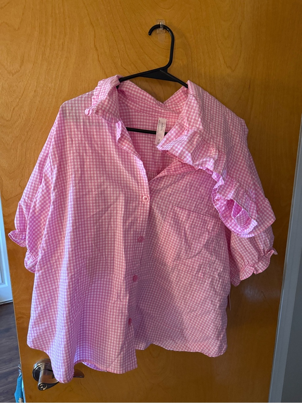 Target Pink Gingham Ruffle Button-Down Shirt
